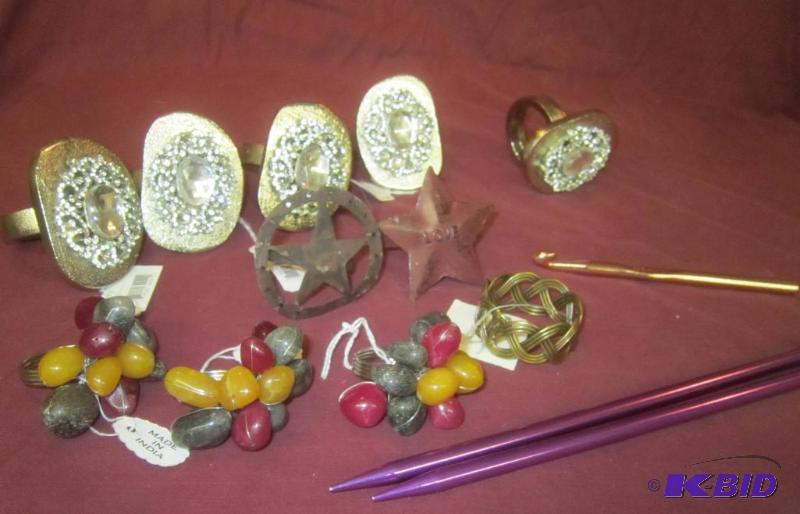 Knitting Needles, Crochet Hook, 11 Napkin Rings