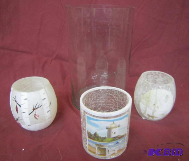 NEW  Misc Lot - 3 Votive Holders (Bird, Lighthouse and Winter Scene) and Large Candle Holder