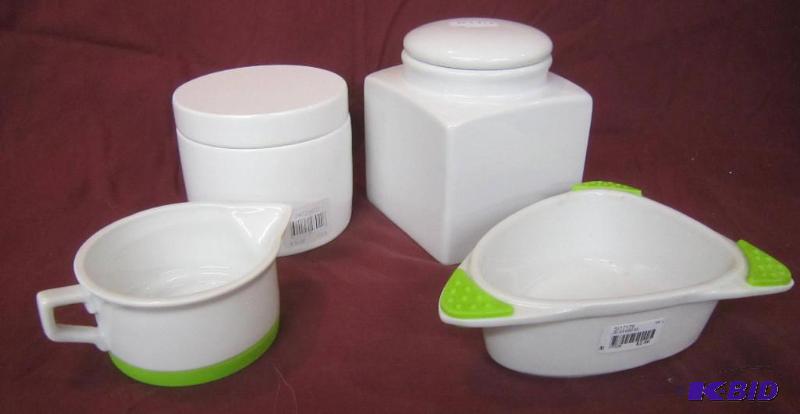 Canister, Jar, Cheese Dish, Creamer - White and Green
