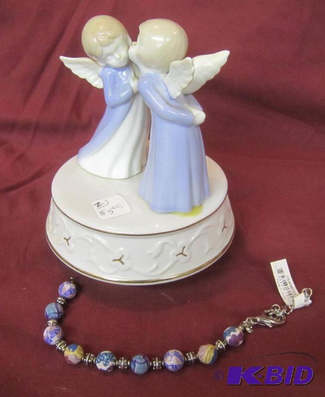 Angels Kissing Music Box (plays Silent Night) and Viva Bracelet (As is)
