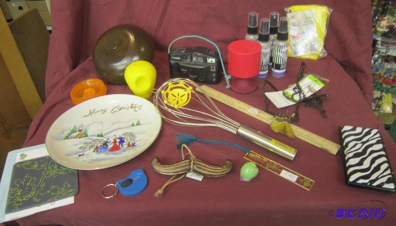 Misc Lot - Whisk wegg seperator, Cannon Camera, 4 Bottles Pooch Pourri, Orn, Bookmark, Shopping Bag