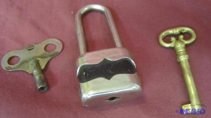 Misc Lot - Pad Lock - Antique Skelton Key and Clock Key