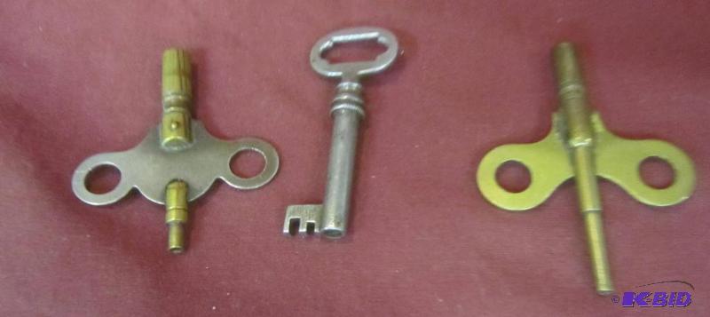 Misc Lot - 2 Antique Clock Keys and 1 Skelton Key