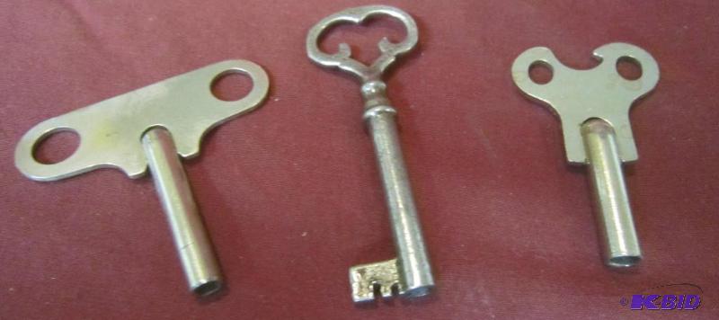 Misc Lot - Keys- 2 Antique Clock Keys and 1 Skelton Key