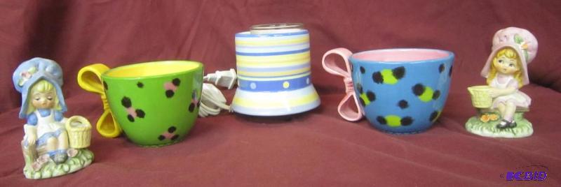 NEW  Electric Votive Holder, 2 Apple Tree Cups, 2 Doll Figurines (Lovables)
