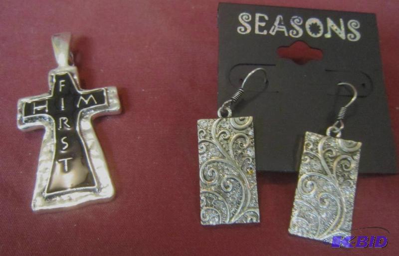 Cross Pendant and Pair of Earrings