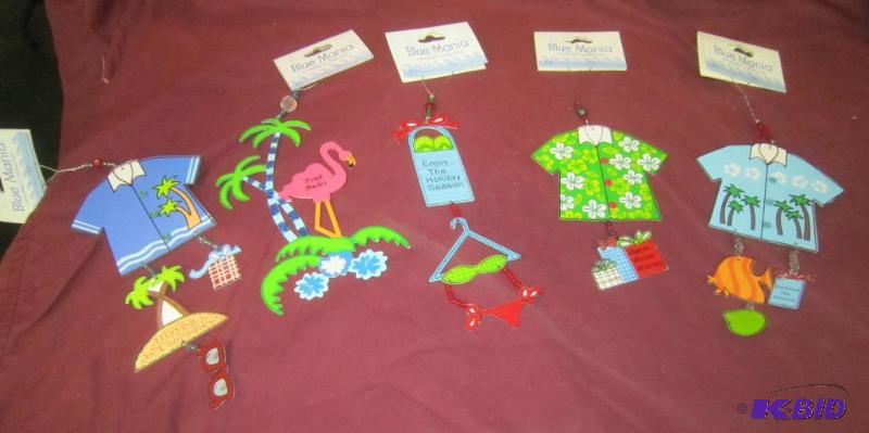 NEW Lot of 5 Metal Ornaments - Beach, Flamigo, Shirts, Sunglasses, Swimsuits