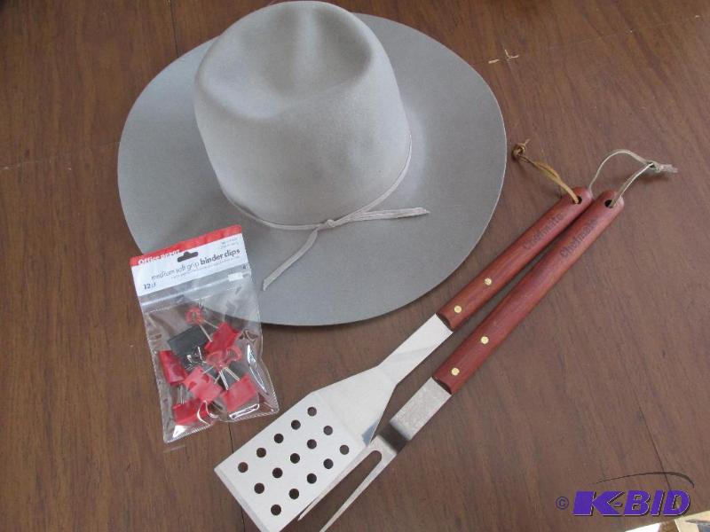 lot 102 image: Western Hat with Large Fork and Spatula - and Paper Clips.....