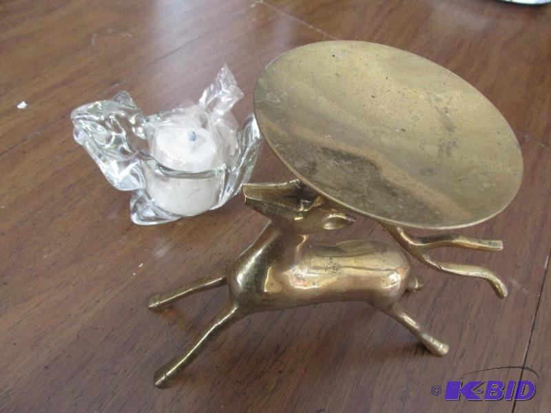 lot 115 image: Brass Deer with a Candle Stand on his head - and a Squirrel with a Candle on his butt....