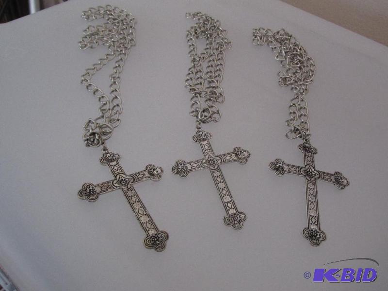 lot 227 image: 3 Large Cross Pendant  Necklaces