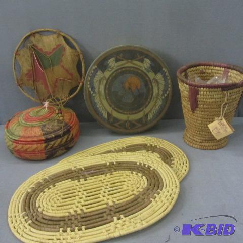 lot 227 image: Vintage Drum, Woven Baskets