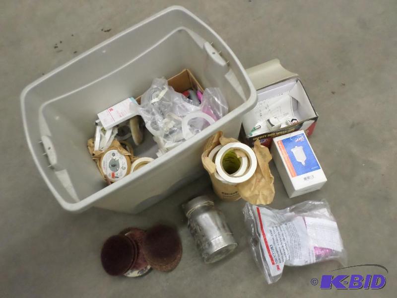 lot 109 image: Tote Of Misc 3M Masks, Painters Tape, Sanding...