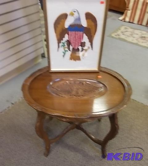 Oval Shape Wood Table With Embossed Eagle Des...