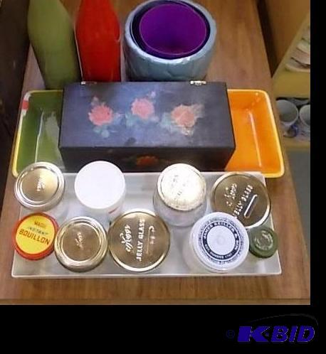Vintage Wood Stash Box, Bottles, Jars, Misc...