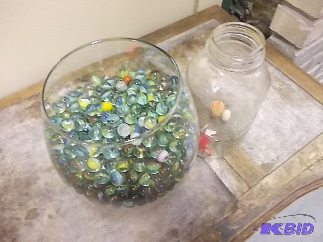 Large Snifter Full Of Marbles &amp Jar With ...