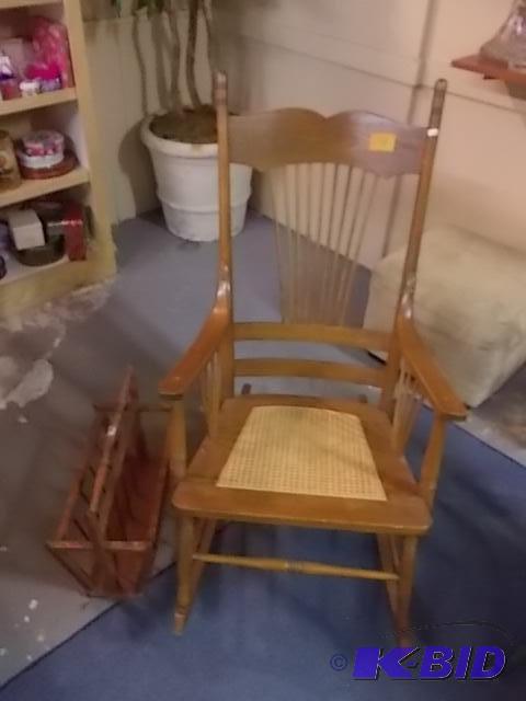 Cane Seat Rocker With Magazine Rack...