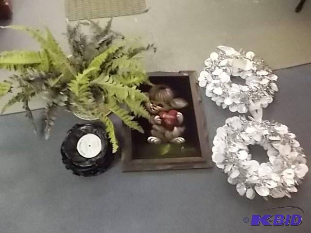 2-Sparkly Wreaths, Fern In Basket Painted Vel...