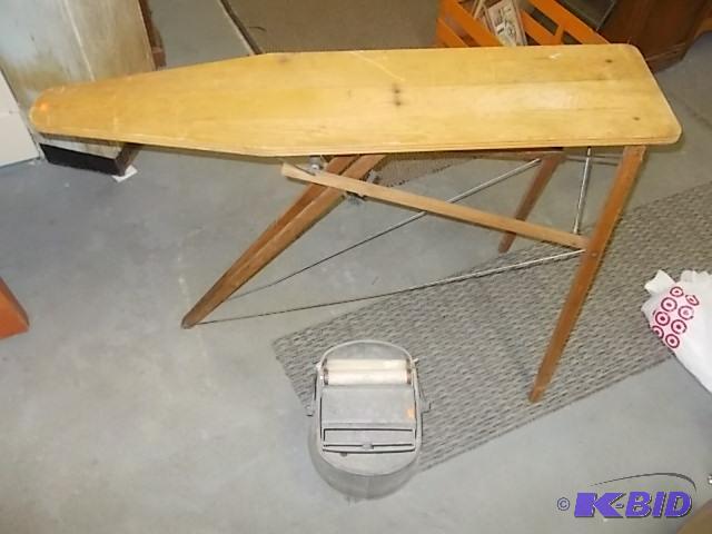 Small Wood Ironing Board, Old Galvanized Mop ...
