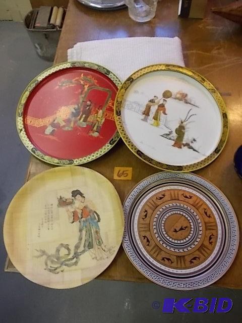 4-Asian Trays, Gold Stripe Tablecloth...