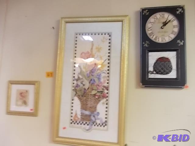 2-Floral Pictures, 1-Clock...