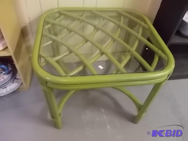 Rattan Table (Painted Lime Green) With Glass ...