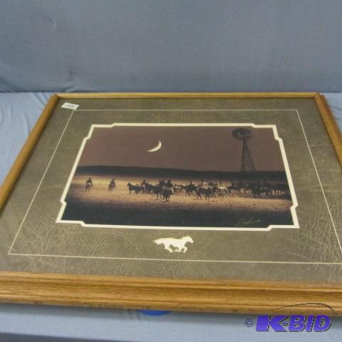 lot 43 image: Cowboys Riding Herd Framed Print