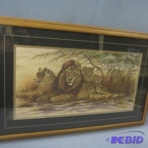 lot 45 image: Amber Glow Lion Framed Print