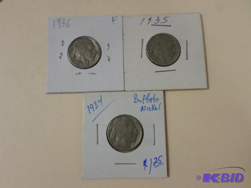Group Of (3) Buffalo Nickels, 1934-35-36...