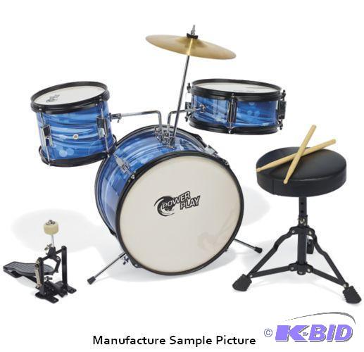 lot 25 image: Wooden Drum Set with Stool - Blue -&nbspIts...