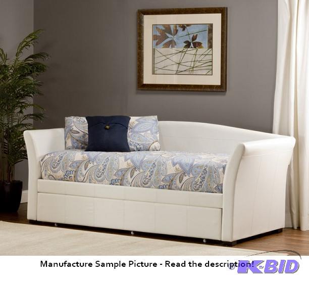 lot 51 image: White Faux Leather Day Bed - Homelandes Compa...
