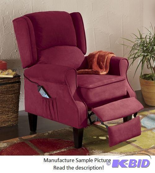 lot 9 image: Heated Massage Wingback Recliner - Burgundy -...