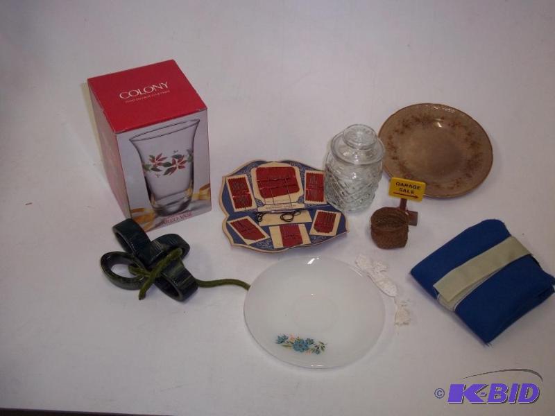 lot 105 image: Colony Vase, Napkin holders, plates, needle s...