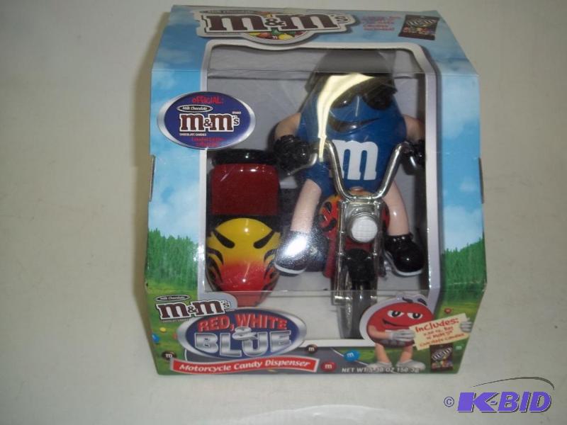 lot 79 image: M & Ms Red White and Blue Motorcycle can...