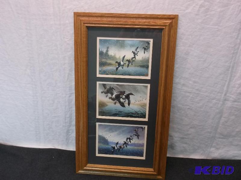 lot 14 image: Beautiful double matted trilogy print in soli...