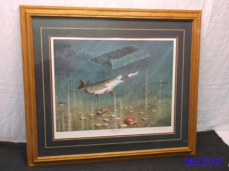lot 3 image: Beautiful double matted print in solid oak fr...