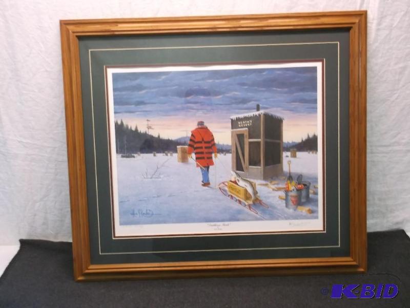 lot 4 image: Beautiful double matted print in solid oak fr...
