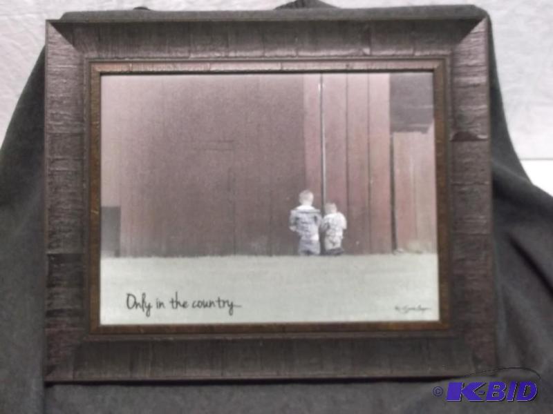 lot 41 image: Cute &quotOnly In The Country" framed p...
