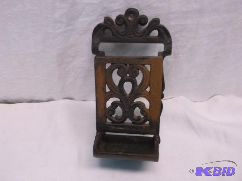 lot 52 image: Vintage cast iron match safe, has some rust b...