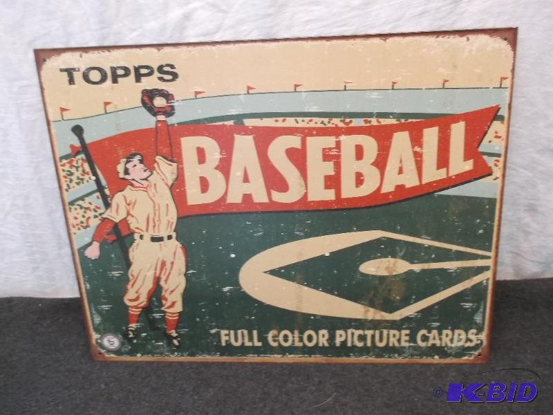 lot 73 image: Collectable metal Tops baseball sign, measuri...