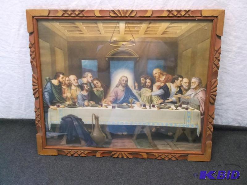 lot 95 image: Vintage last supper print in beautiful hand c...