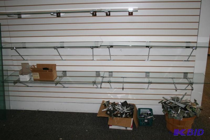 lot 239 image: Glass Display shelves- large lot
