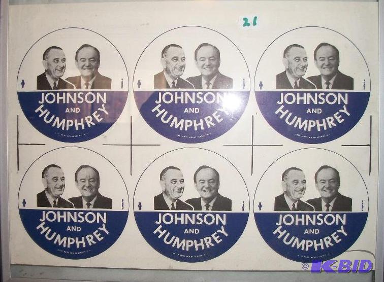Johnson Humphrey uncut political buttons