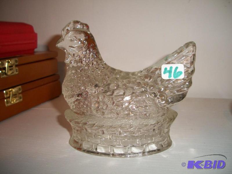 1940s C hick on Nest Glass Candy Holder - No chips or cracks