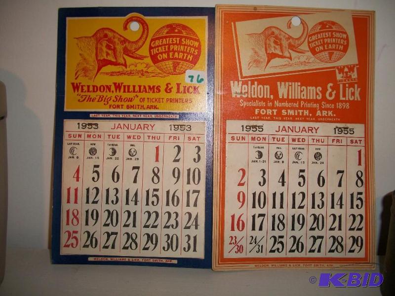 1953 and 1955 circus calendars both are ripped