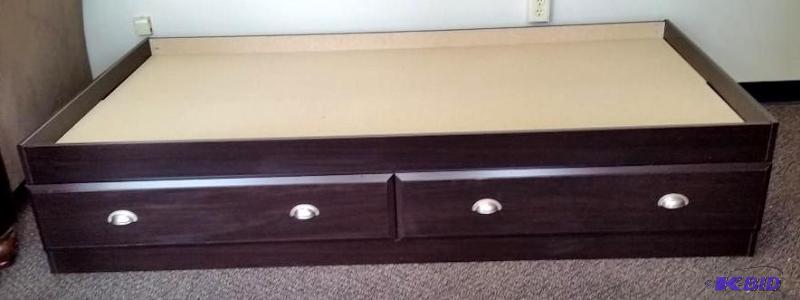 lot 11 image: Twin Mates Bed Jamocha Smoke Color.  Captains Bed. With 2 drawers.  New out of Box assembled.