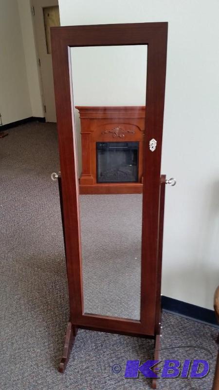 lot 16 image: Floor Standing Jewelry Cabinet.  New out of Box Assembled.  Walnut