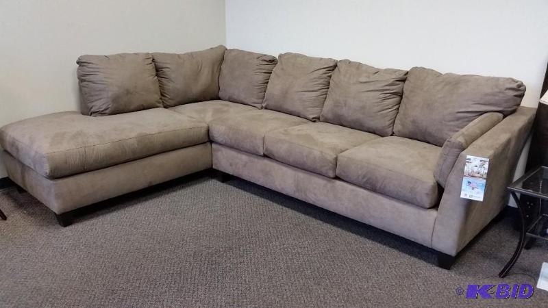 lot 2 image: Klaussner Drew Right Arm Sectional with Chase.  New with Tags.  Light Taupe Color.  Beautiful