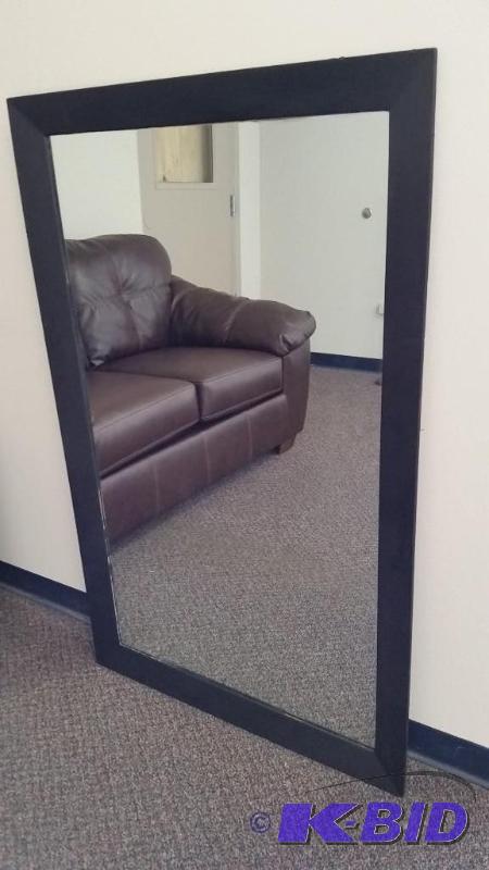 lot 20 image: Large Black Mirror.  Nice Shape.  No Cracks in Glass.