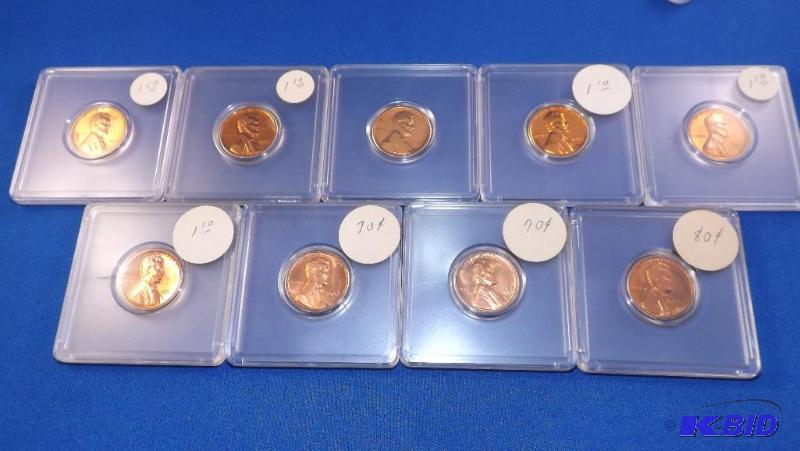 1959-1967 NINE Proof pennies. Dates are 1959...
