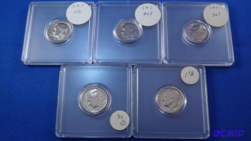 1965-1969 series (5)FIVE Proof dimes...